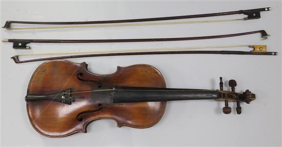 A 19th century English violin, label for John Betts Royal Exchange London 1861,